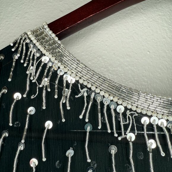 Vintage 90s Sheer Black Silver Beaded Sequin Dressy Top| Size Medium - Picture 6 of 9